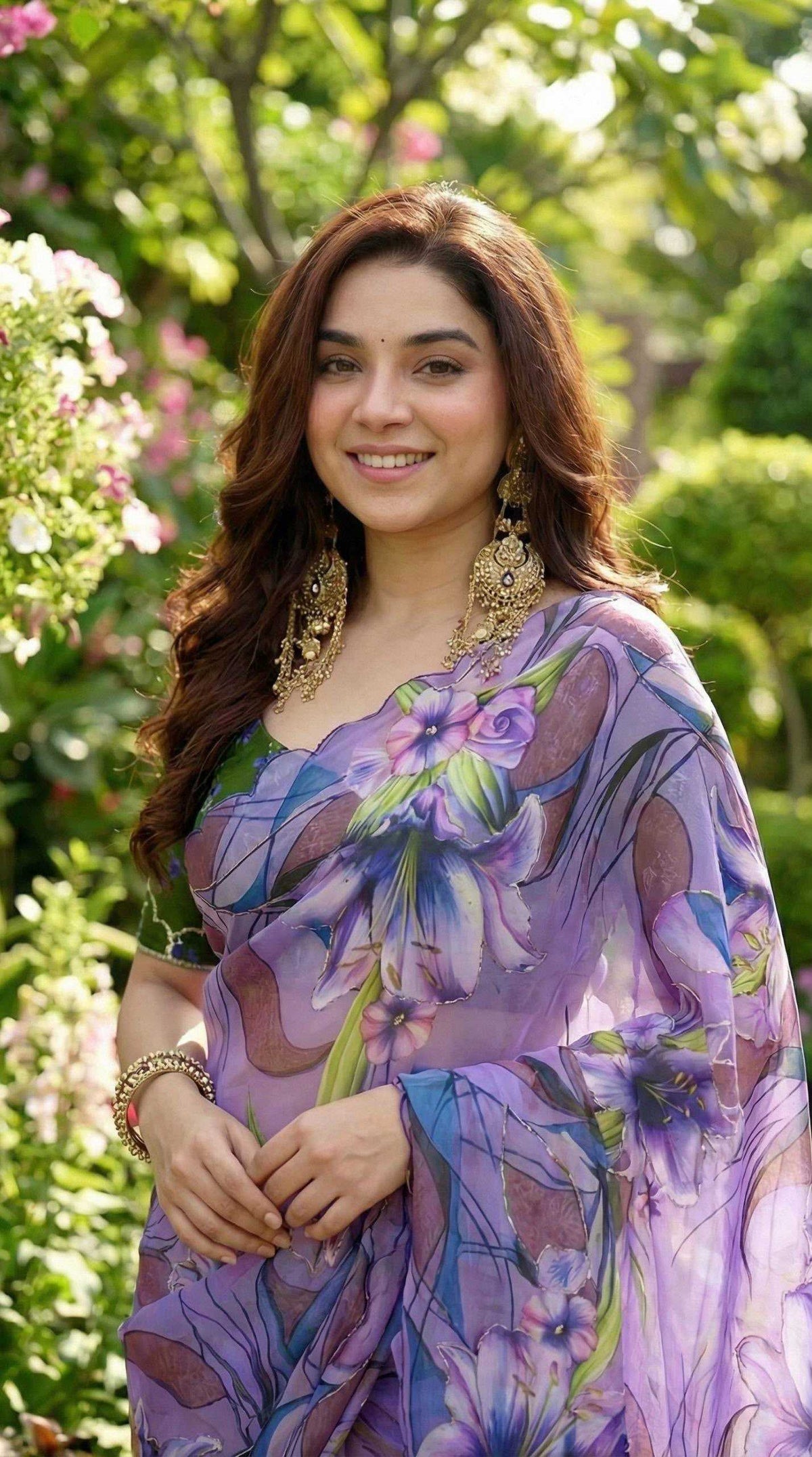 Georgette Printed Saree in Peach