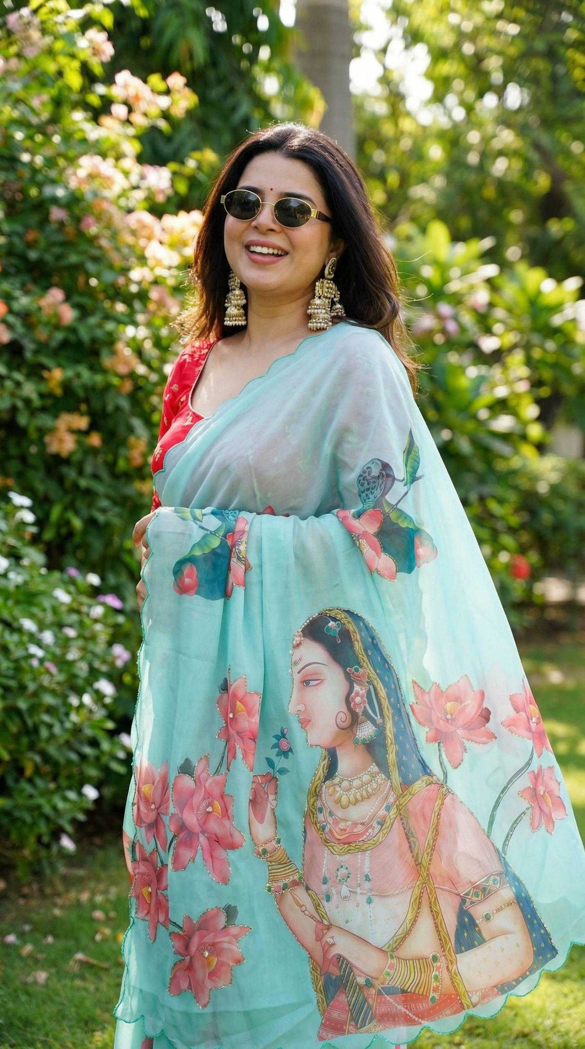 Georgette Fancy Saree in Pista