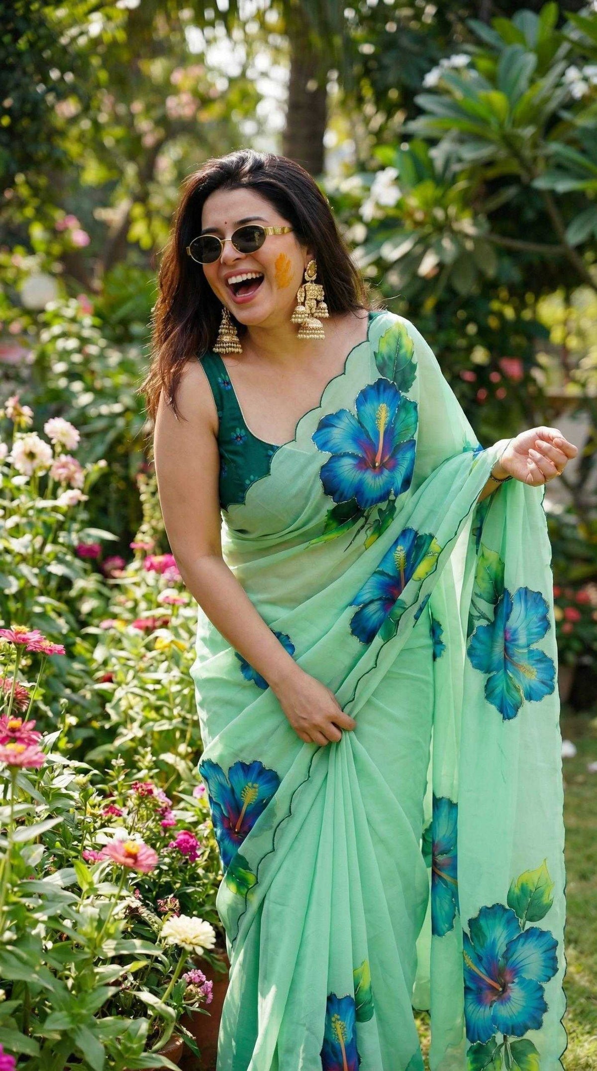 Georgette Fancy Saree in Pista