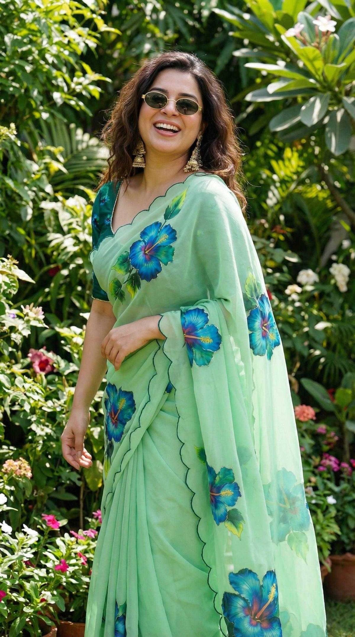 Georgette Fancy Saree in Pista