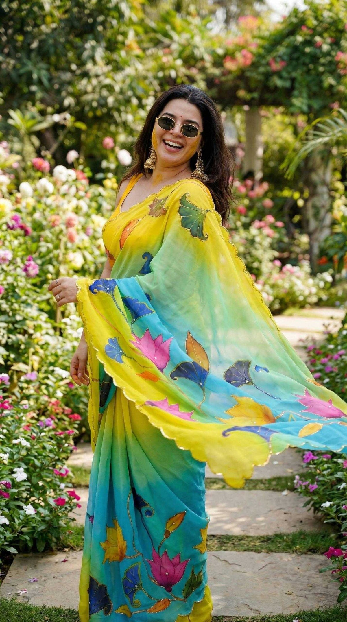 Georgette Fancy Saree in Pista