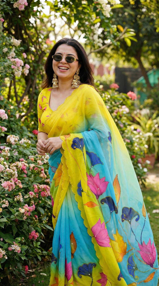 Georgette Fancy Saree in Pista
