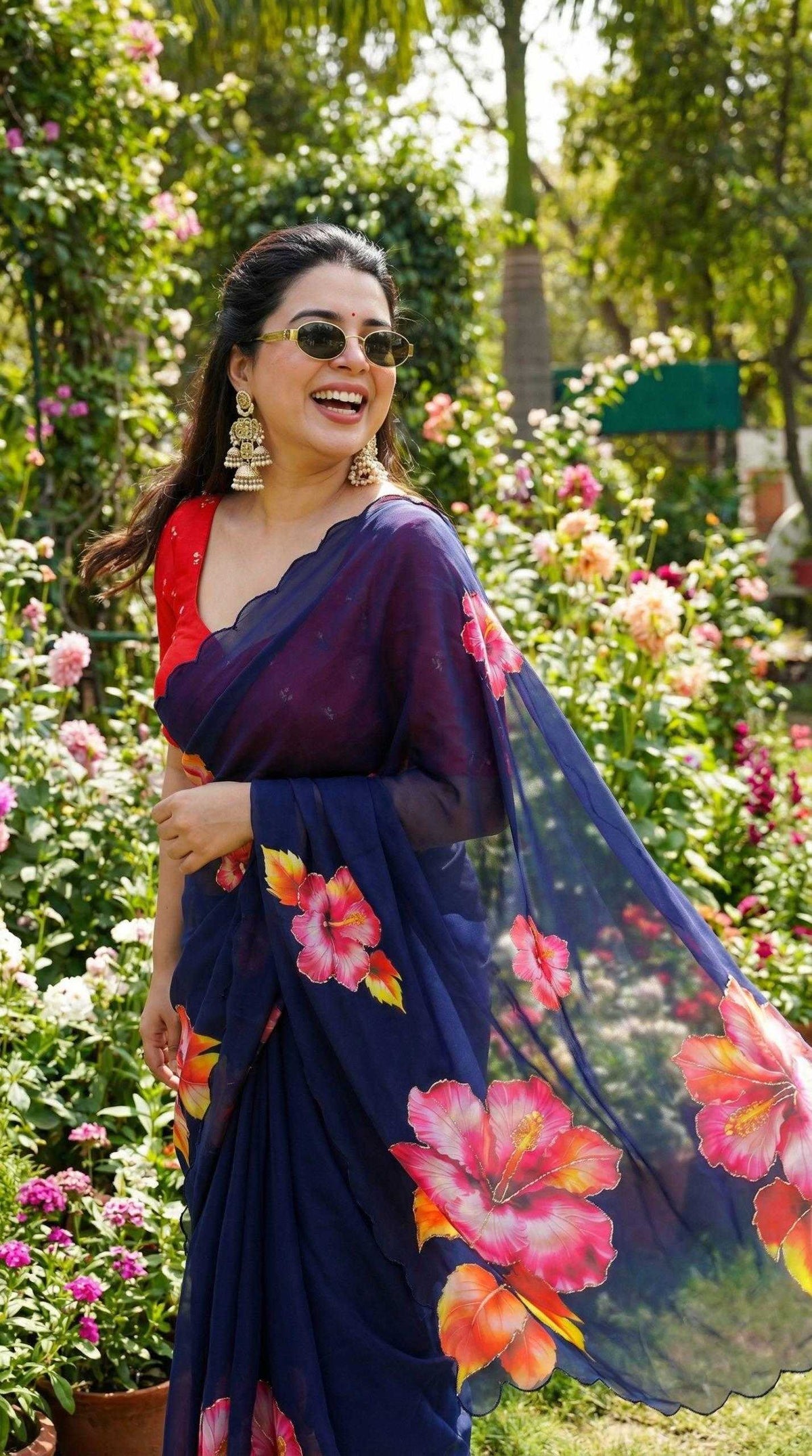 Georgette Fancy Saree in Pista