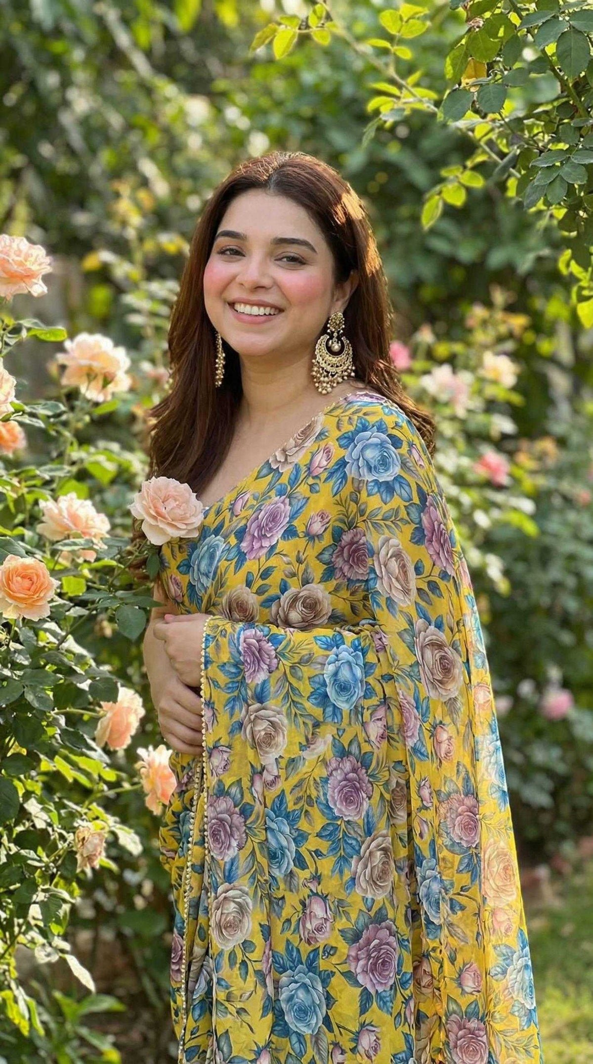 Georgette Printed Saree in Black Currant