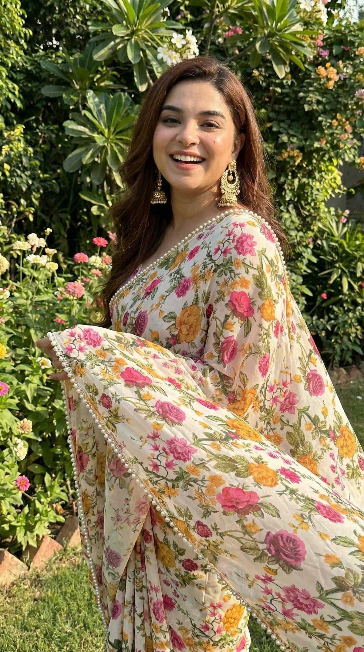 Georgette Printed Saree in Black Currant