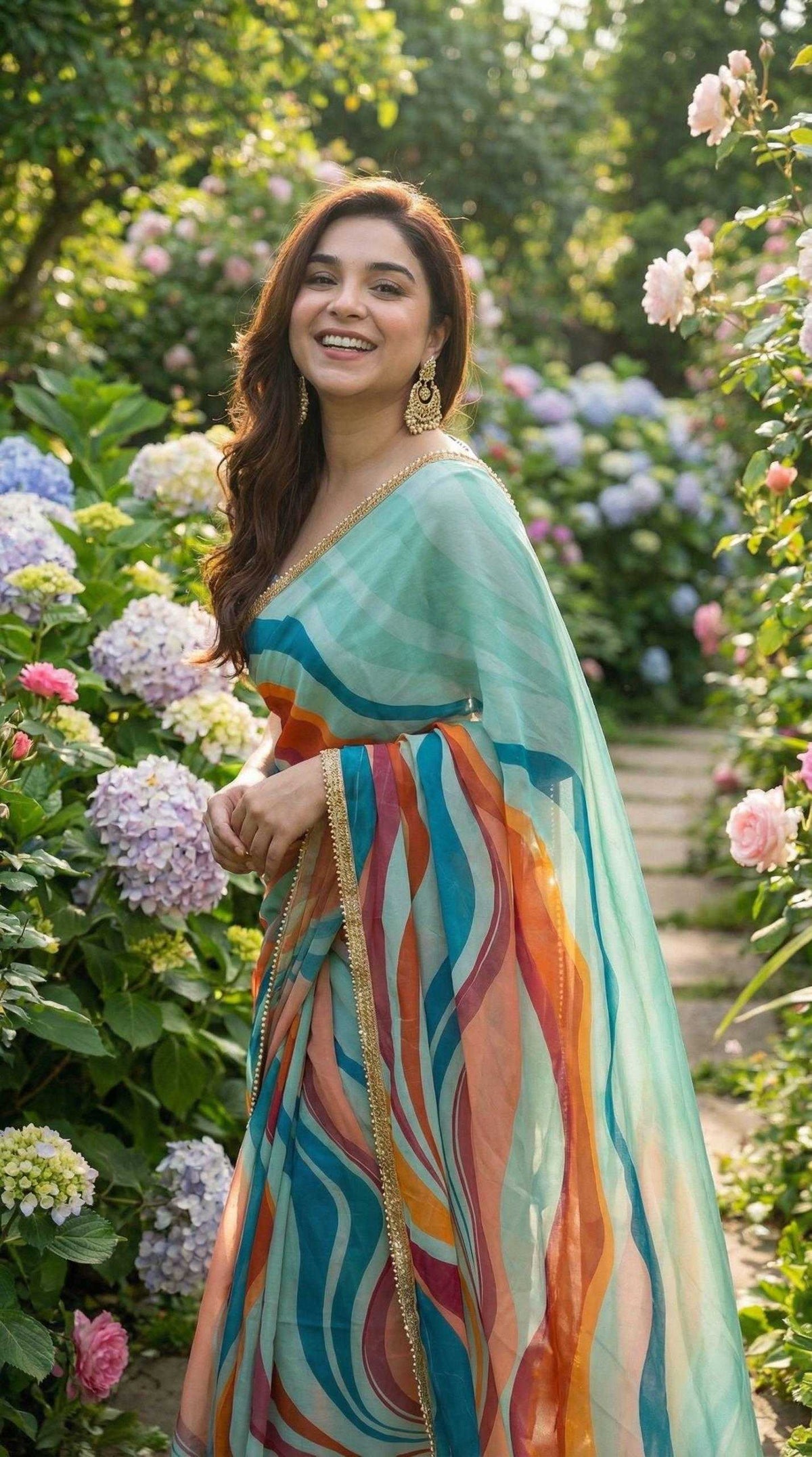 Georgette Printed Saree in Black Currant