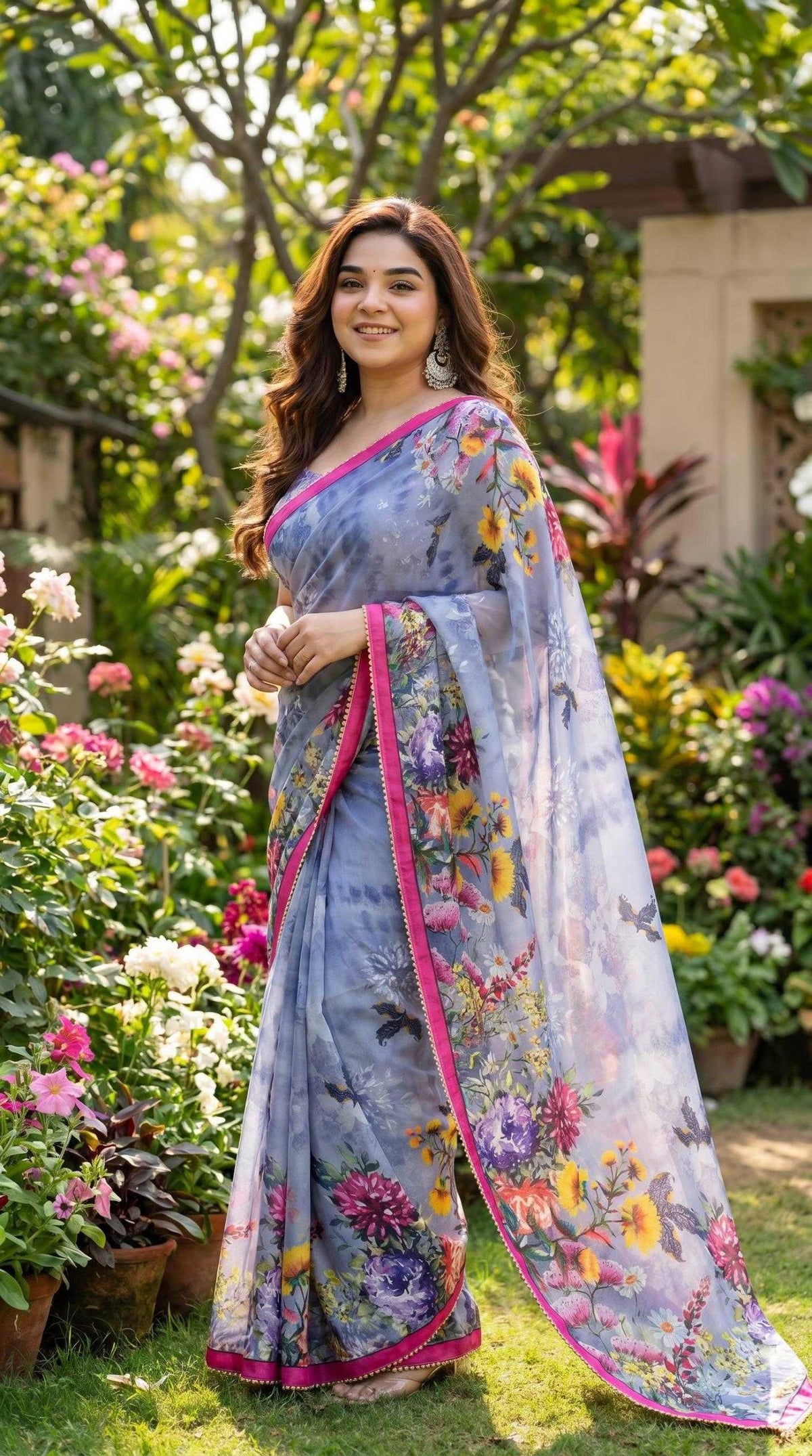Georgette Printed Saree in Bottle Green