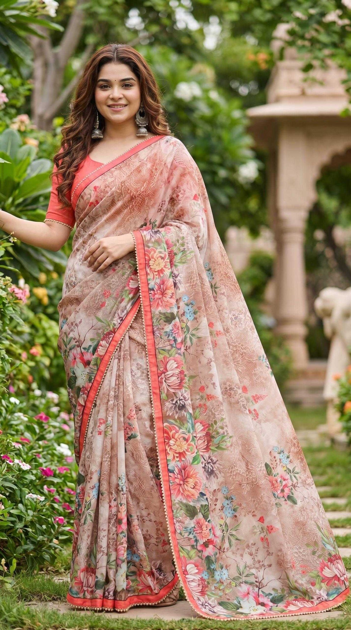 Georgette Printed Saree in Bottle Green