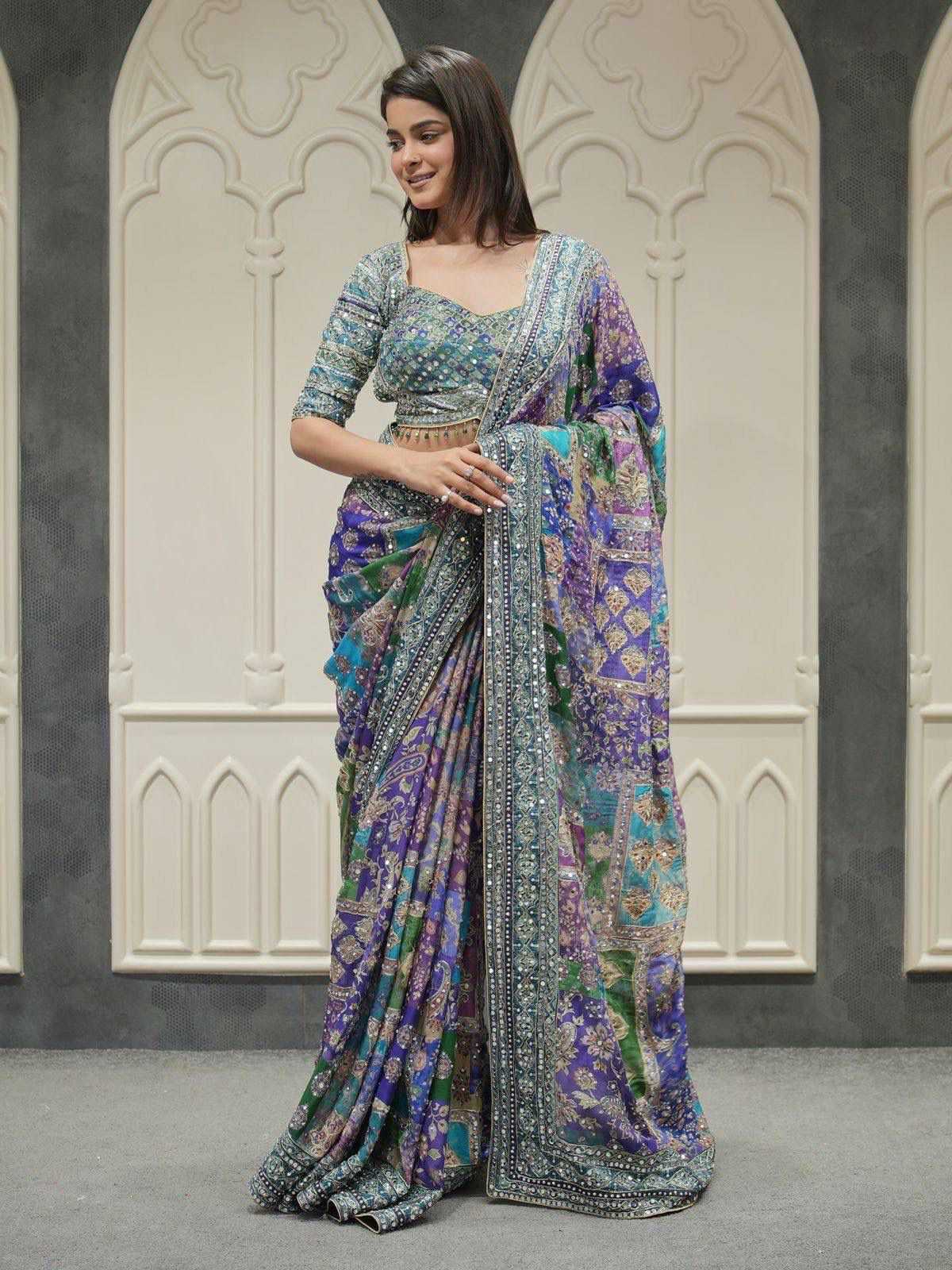 Chinon Silk Printed Saree in Pink