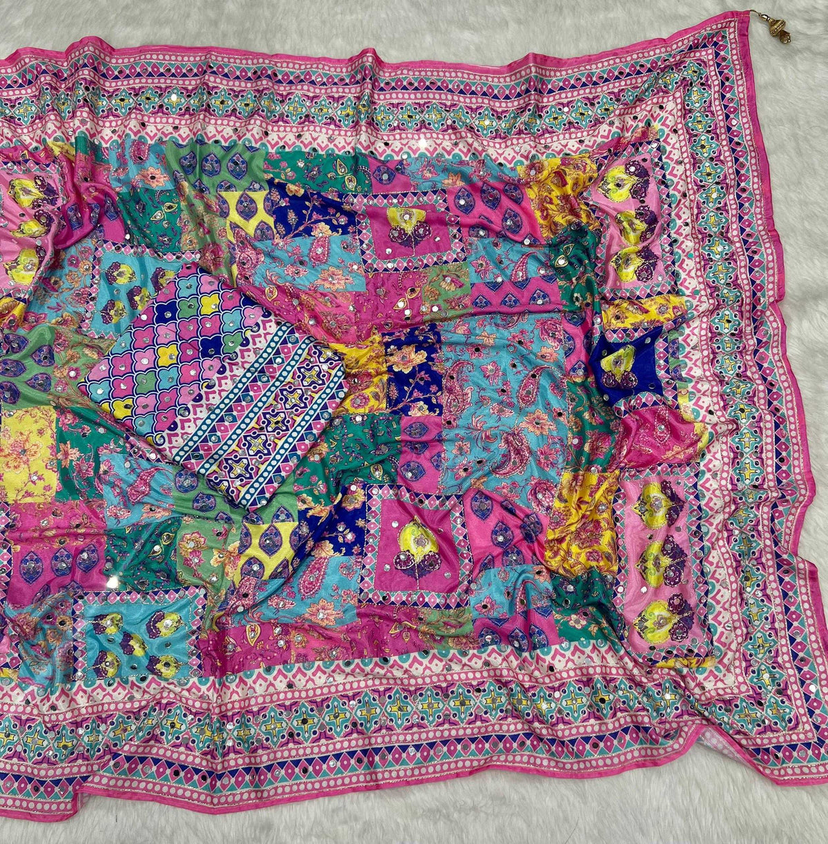 Chinon Silk Printed Saree in Pink