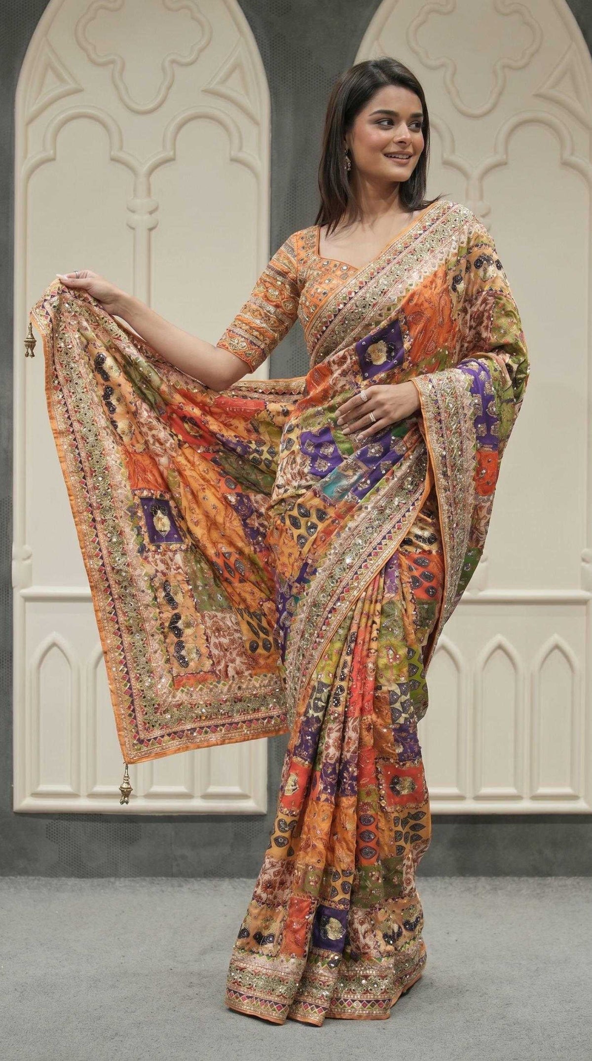 Chinon Silk Printed Saree in Pink