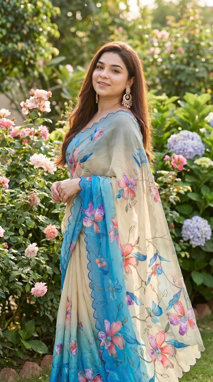 Georgette Designer Saree in Orange