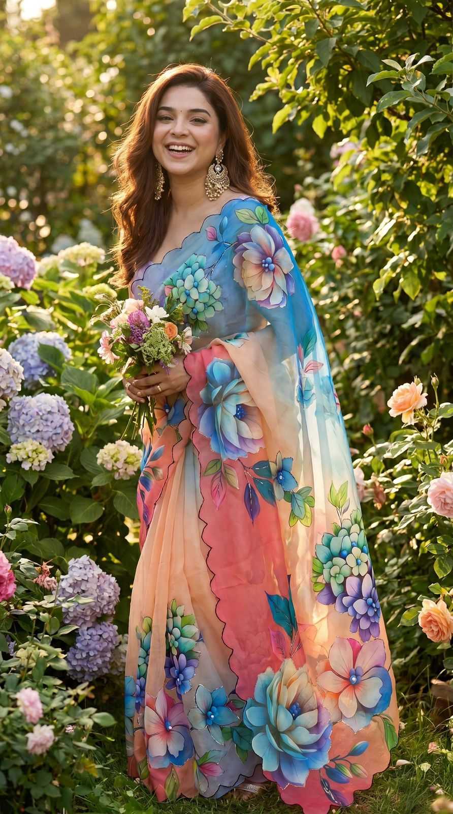 Georgette Designer Saree in Orange