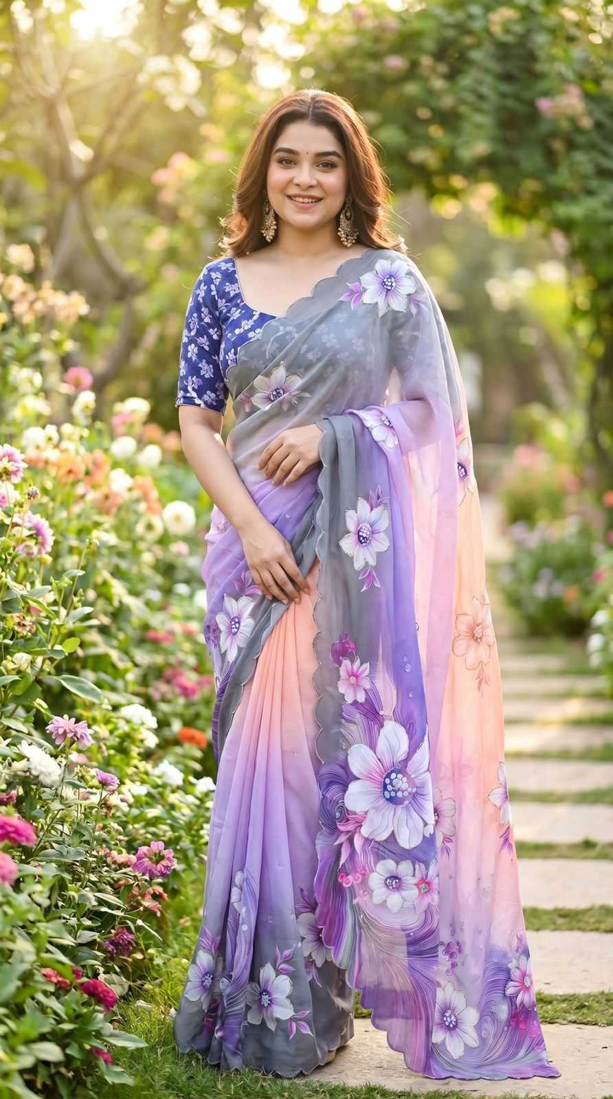 Georgette Designer Saree in Orange