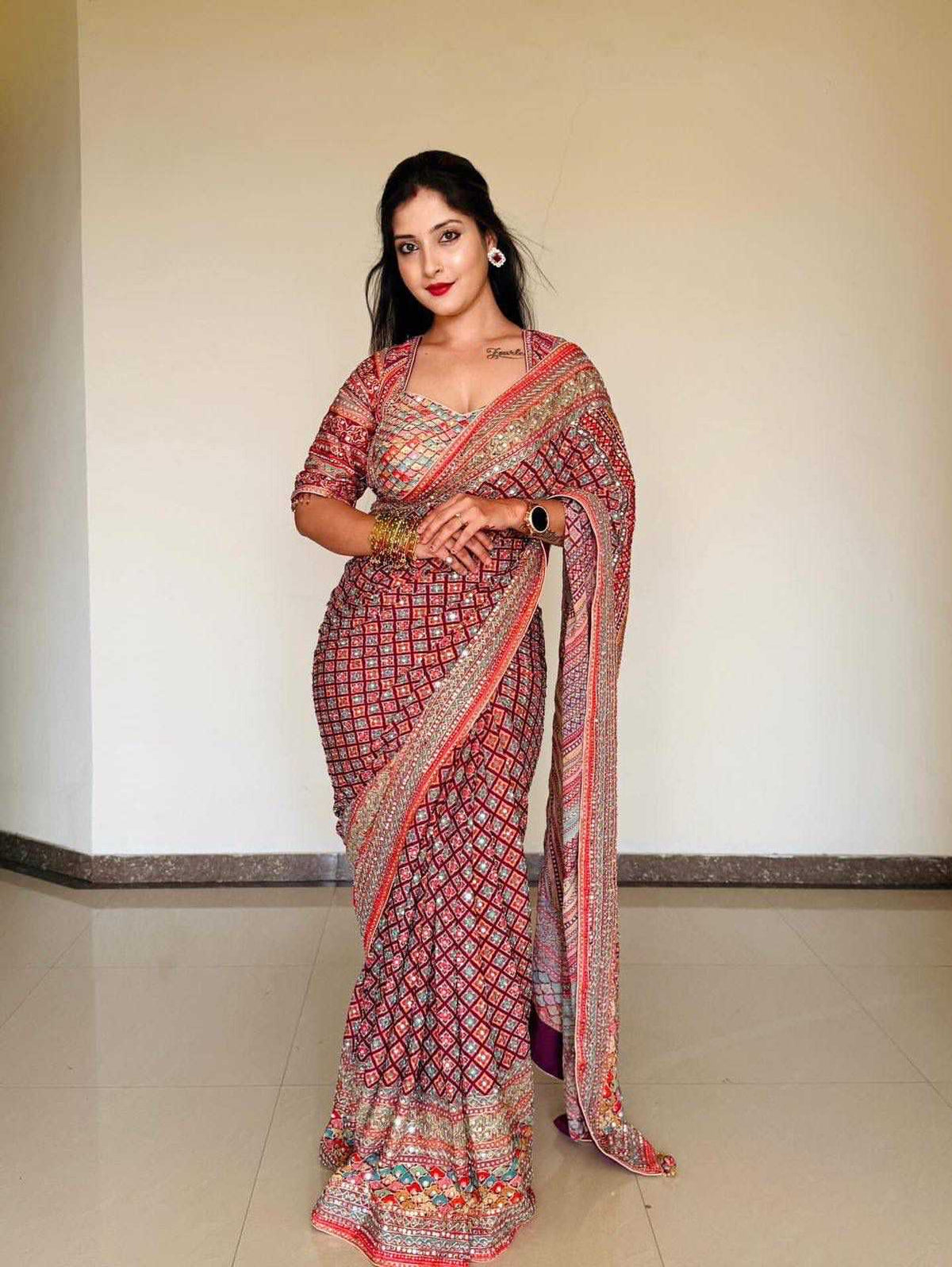 Chinon Designer Saree 4496