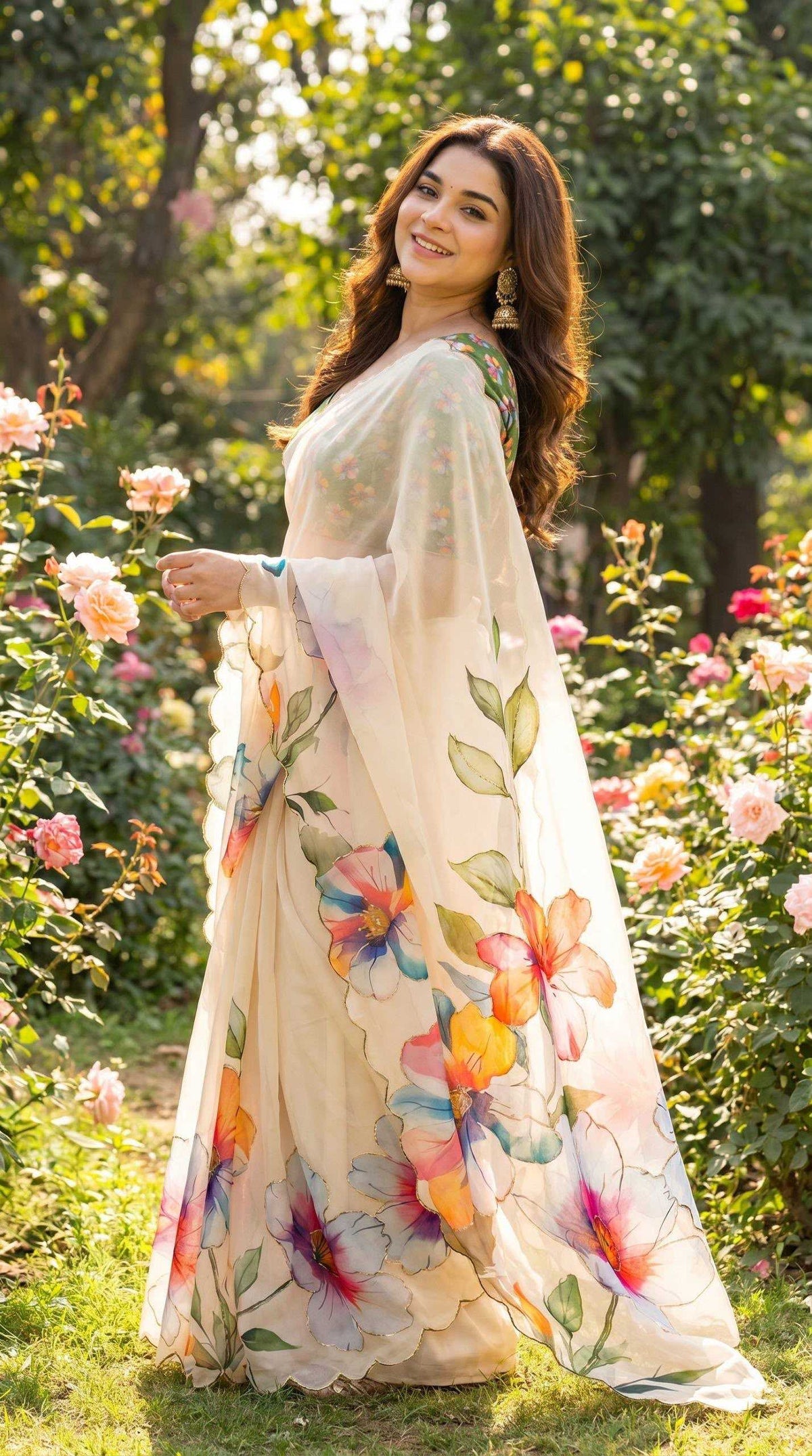 Georgette Fancy Saree in Off White