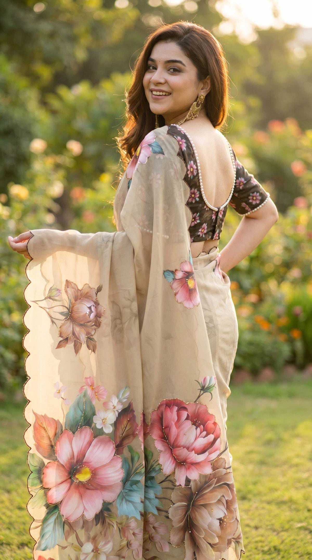 Georgette Fancy Saree in Off White