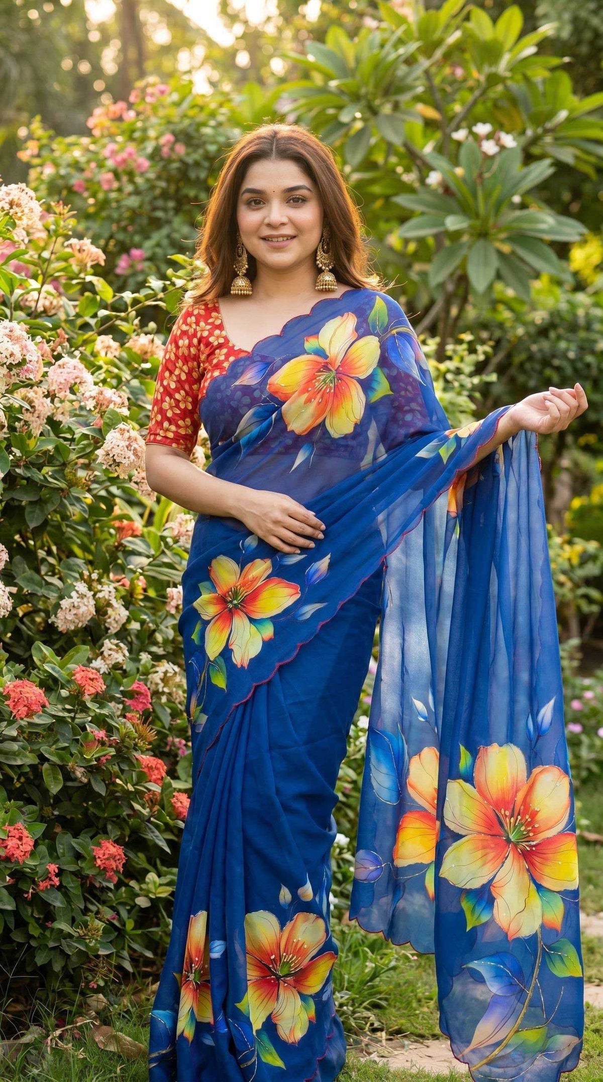 Georgette Fancy Saree in Off White