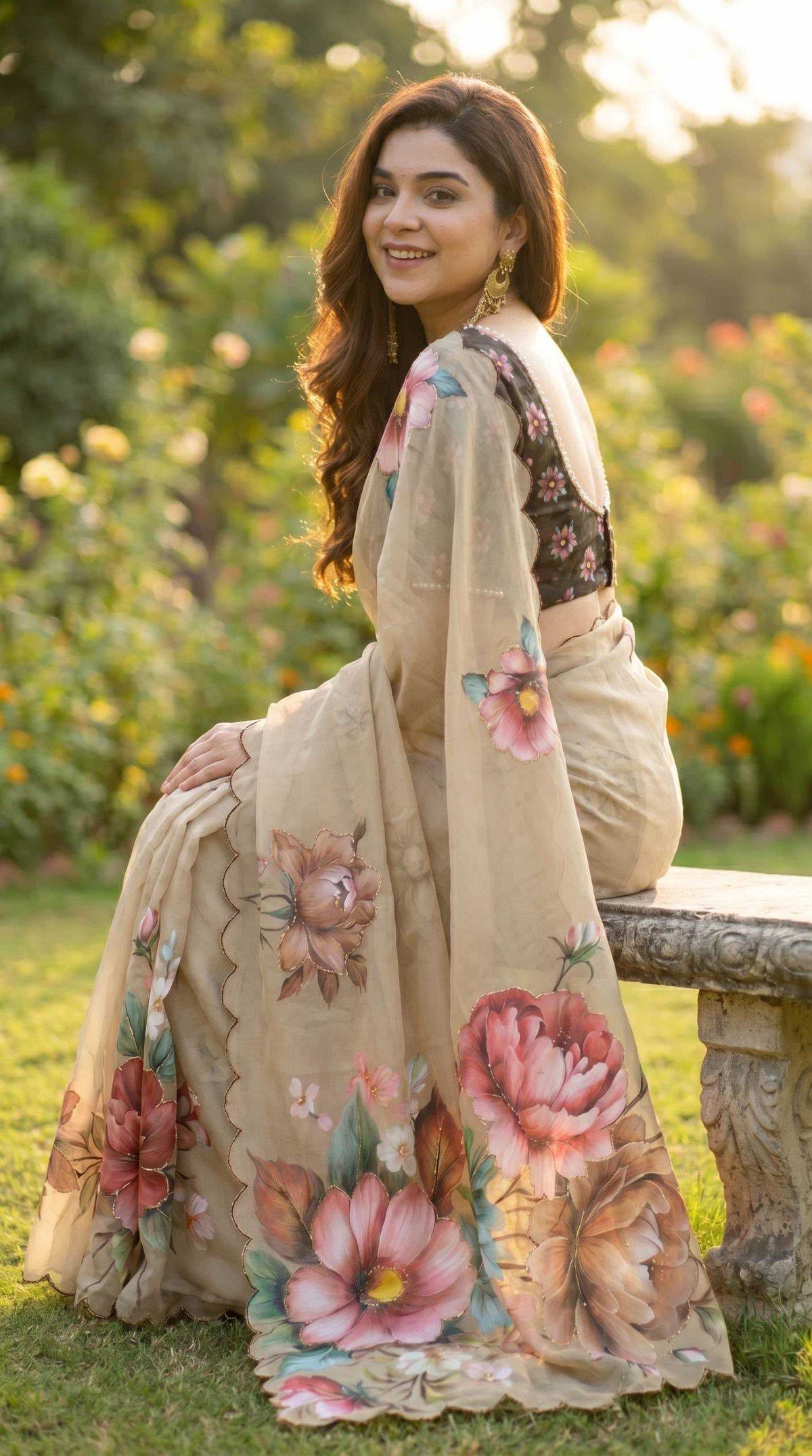 Georgette Fancy Saree in Off White