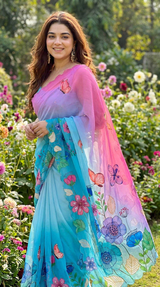 Georgette Fancy Saree in Dark Wine