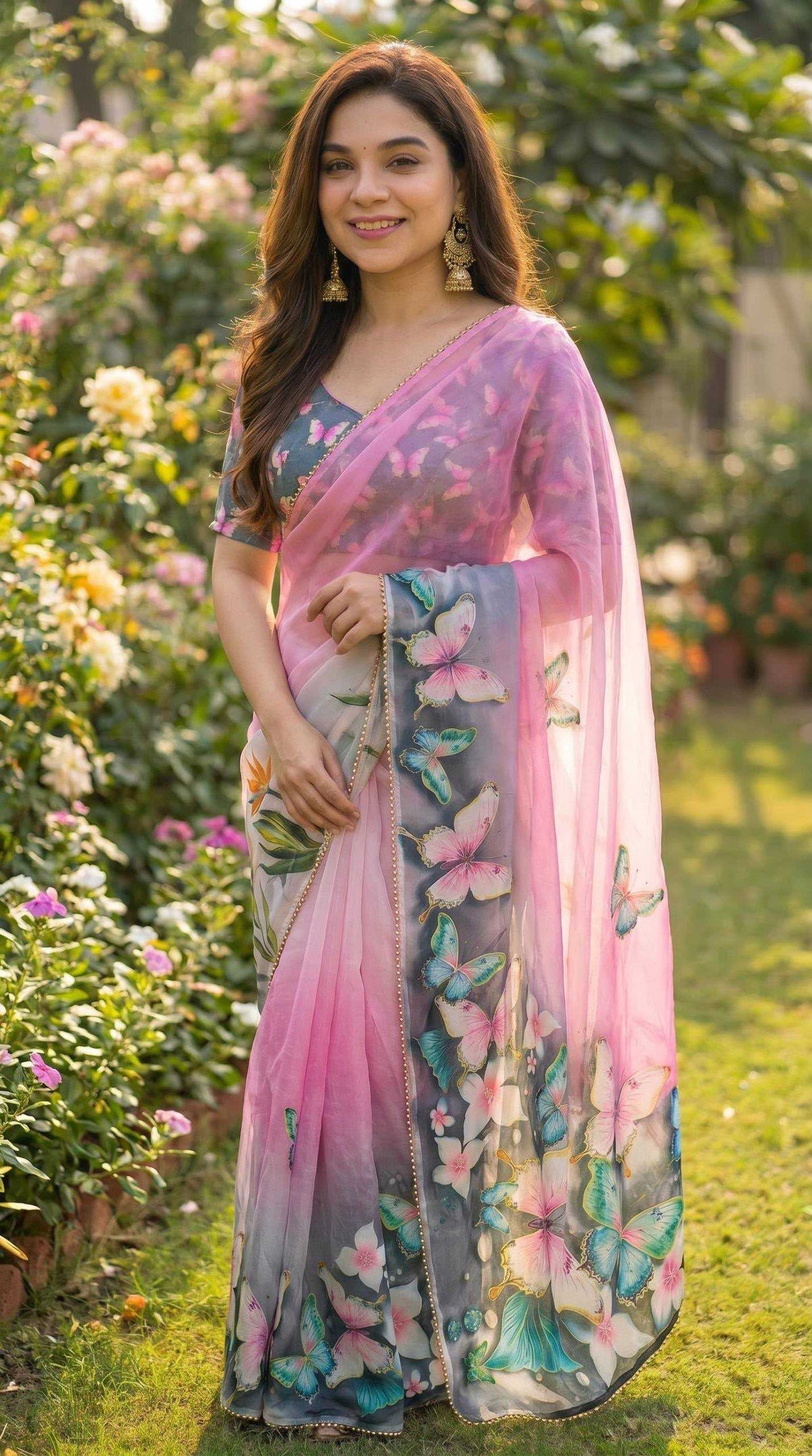 Georgette Printed Saree in Light Yellow