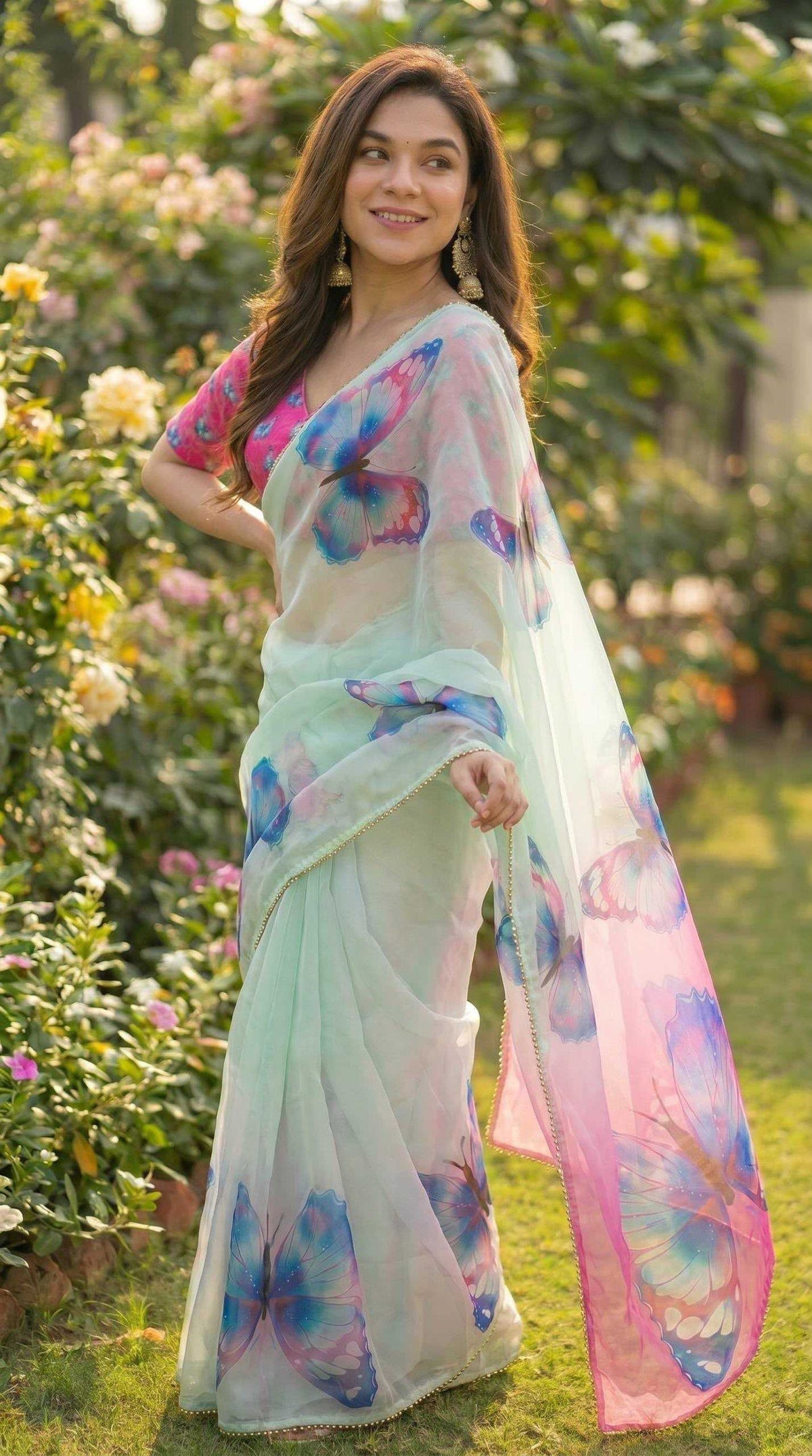 Georgette Printed Saree in Light Yellow