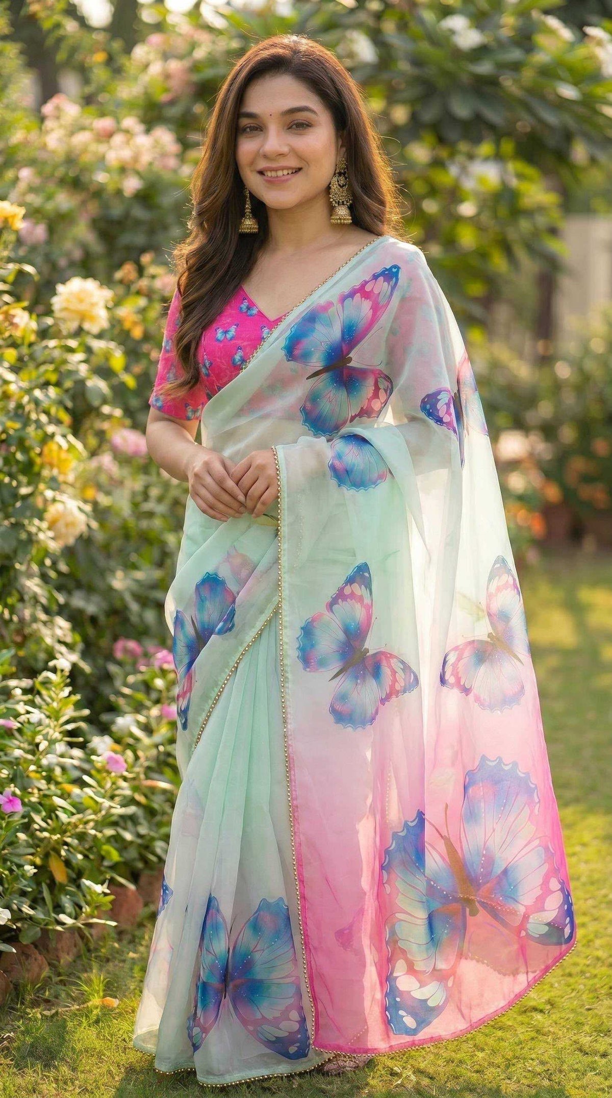 Georgette Printed Saree in Light Yellow