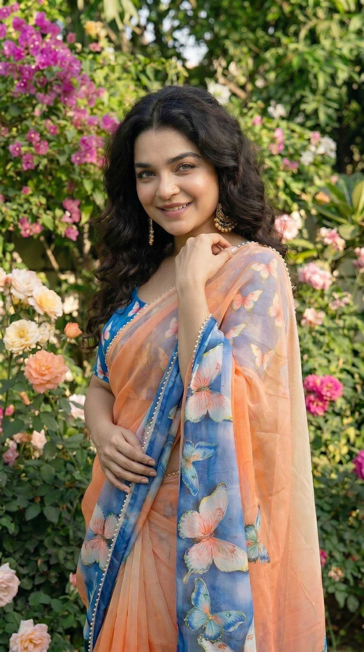 Georgette Printed Saree in Light Yellow