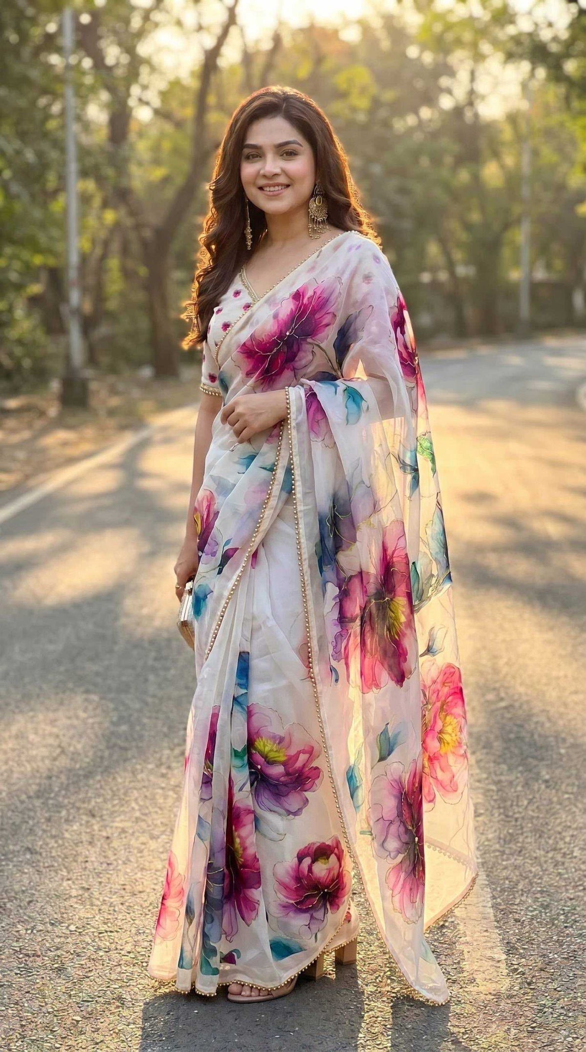 Georgette Printed Saree in Wine