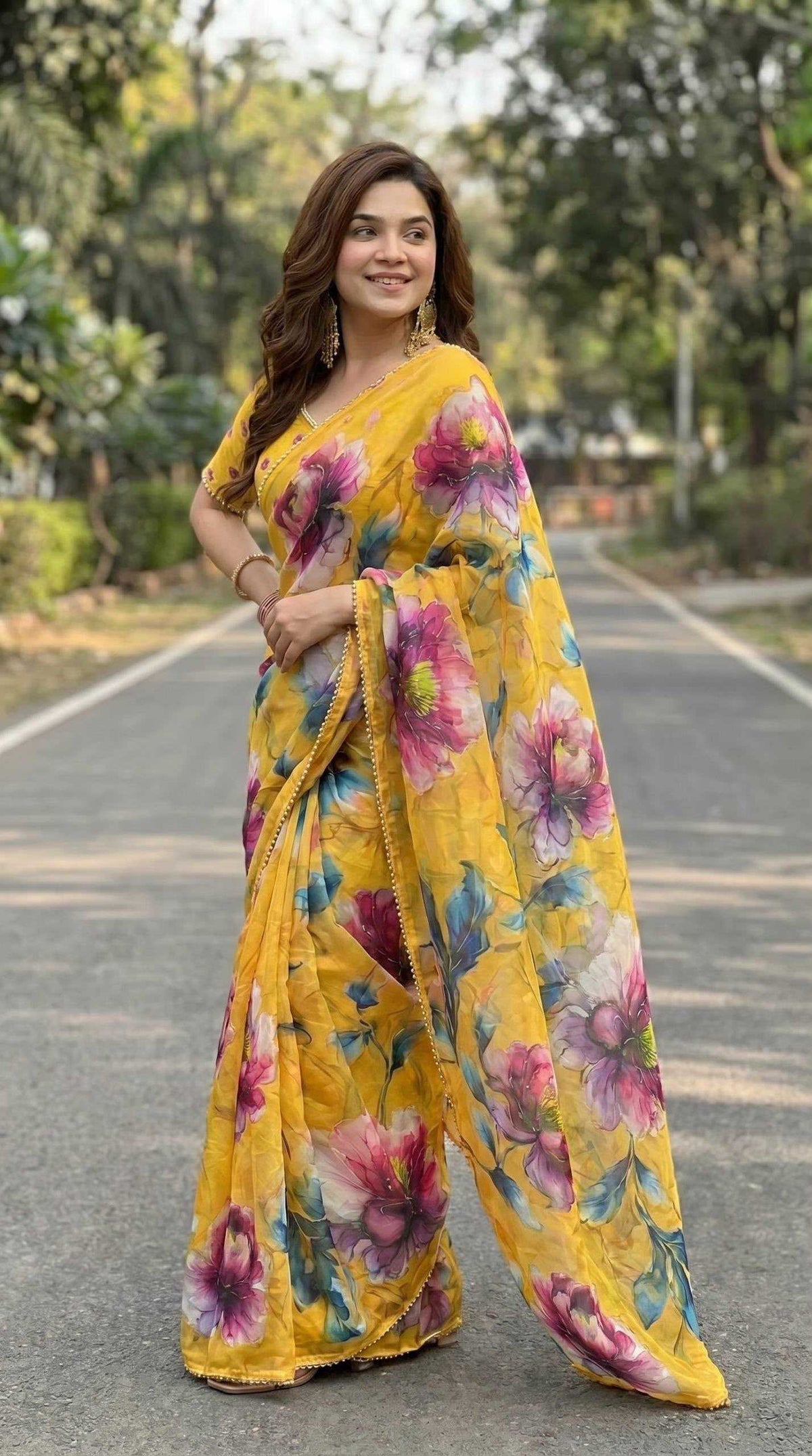 Georgette Printed Saree in Wine