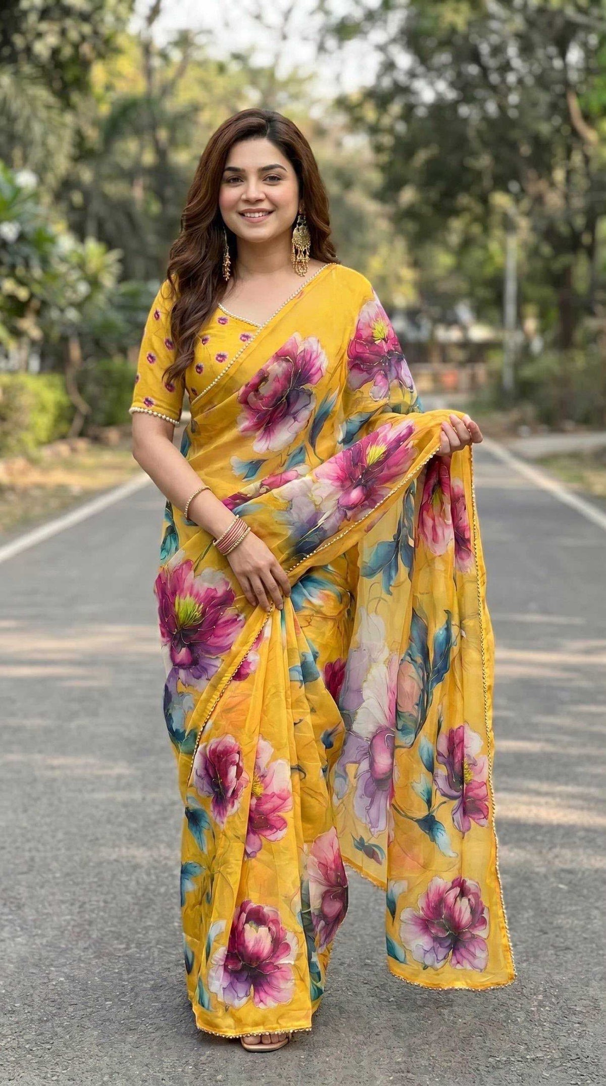 Georgette Printed Saree in Wine