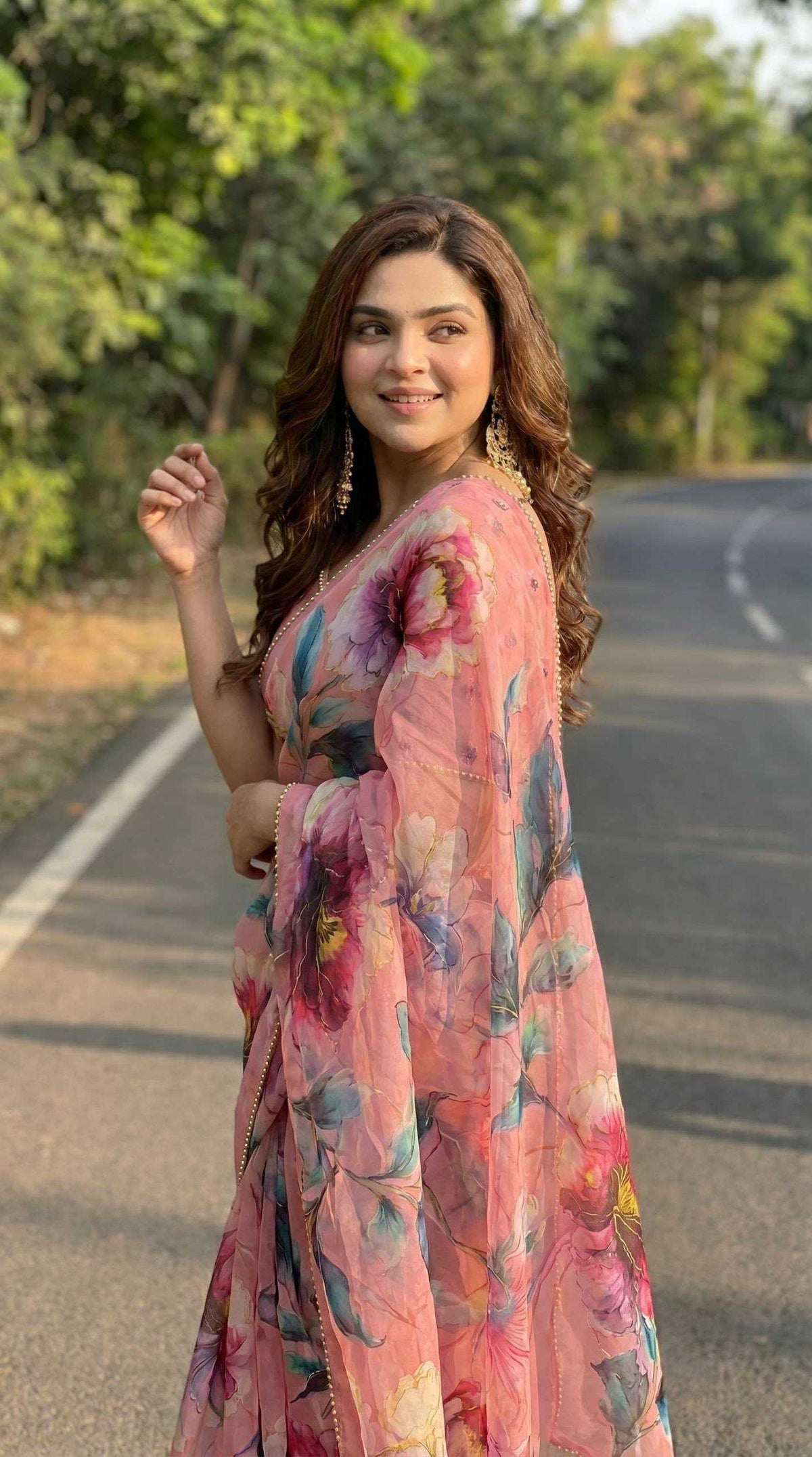 Georgette Printed Saree in Wine