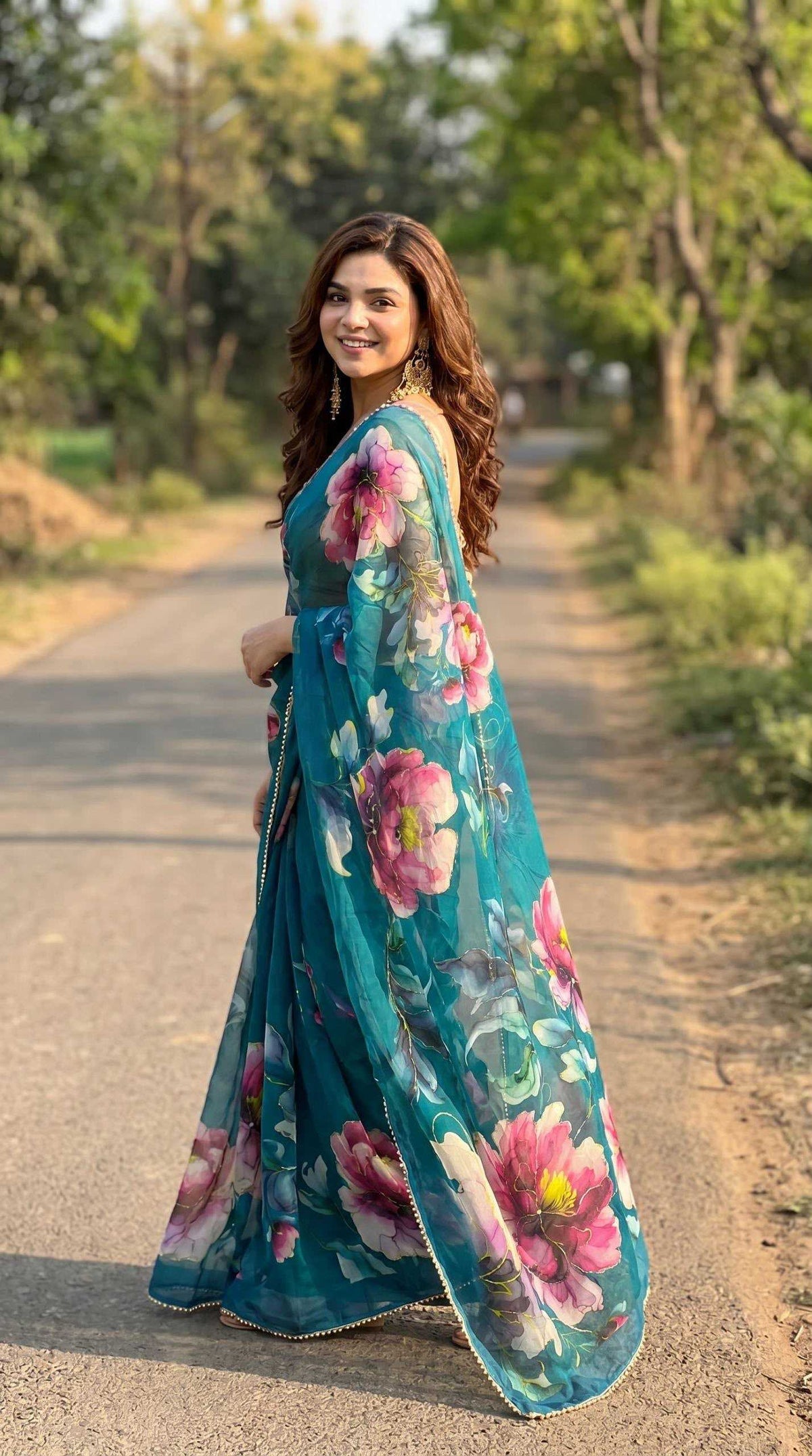 Georgette Printed Saree in Wine