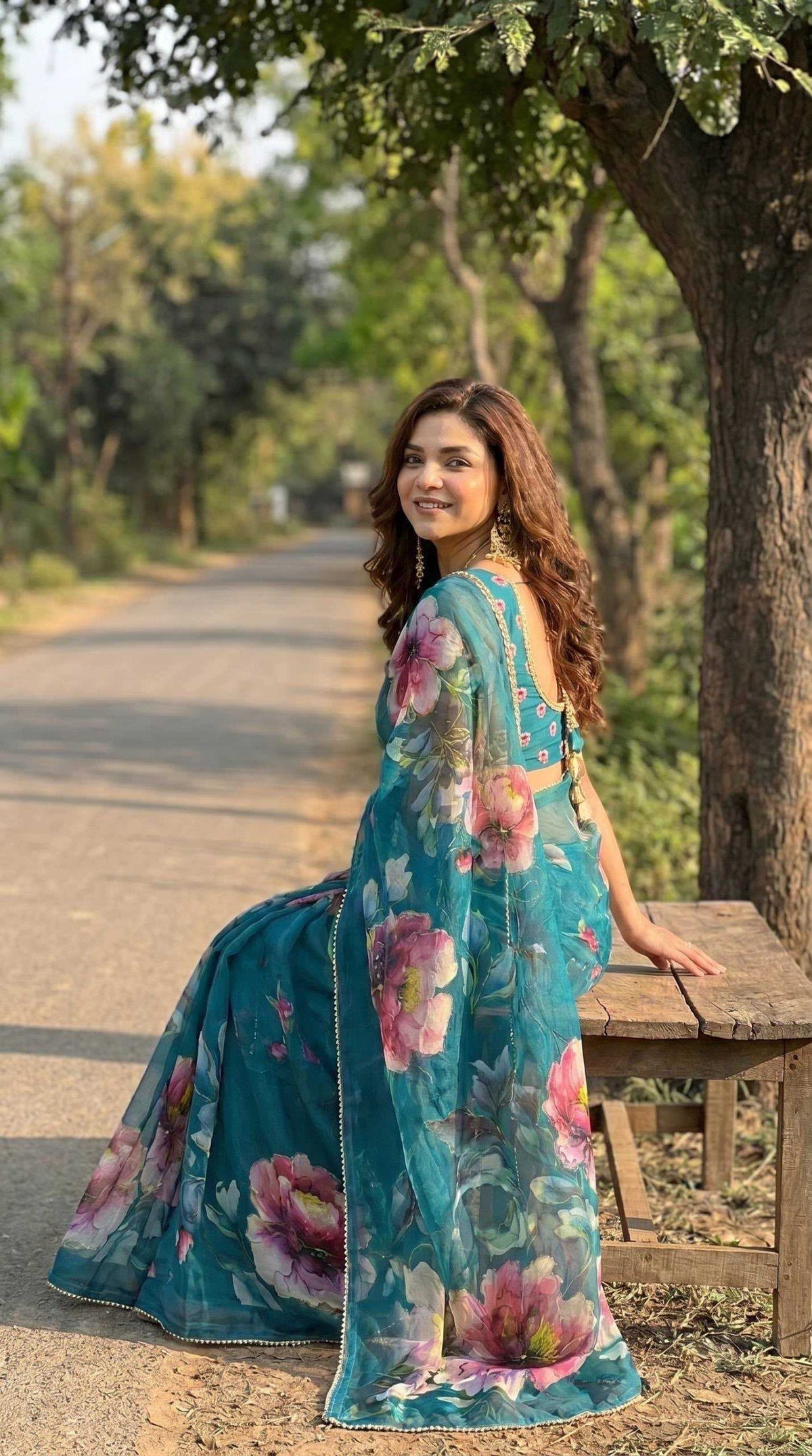 Georgette Printed Saree in Wine