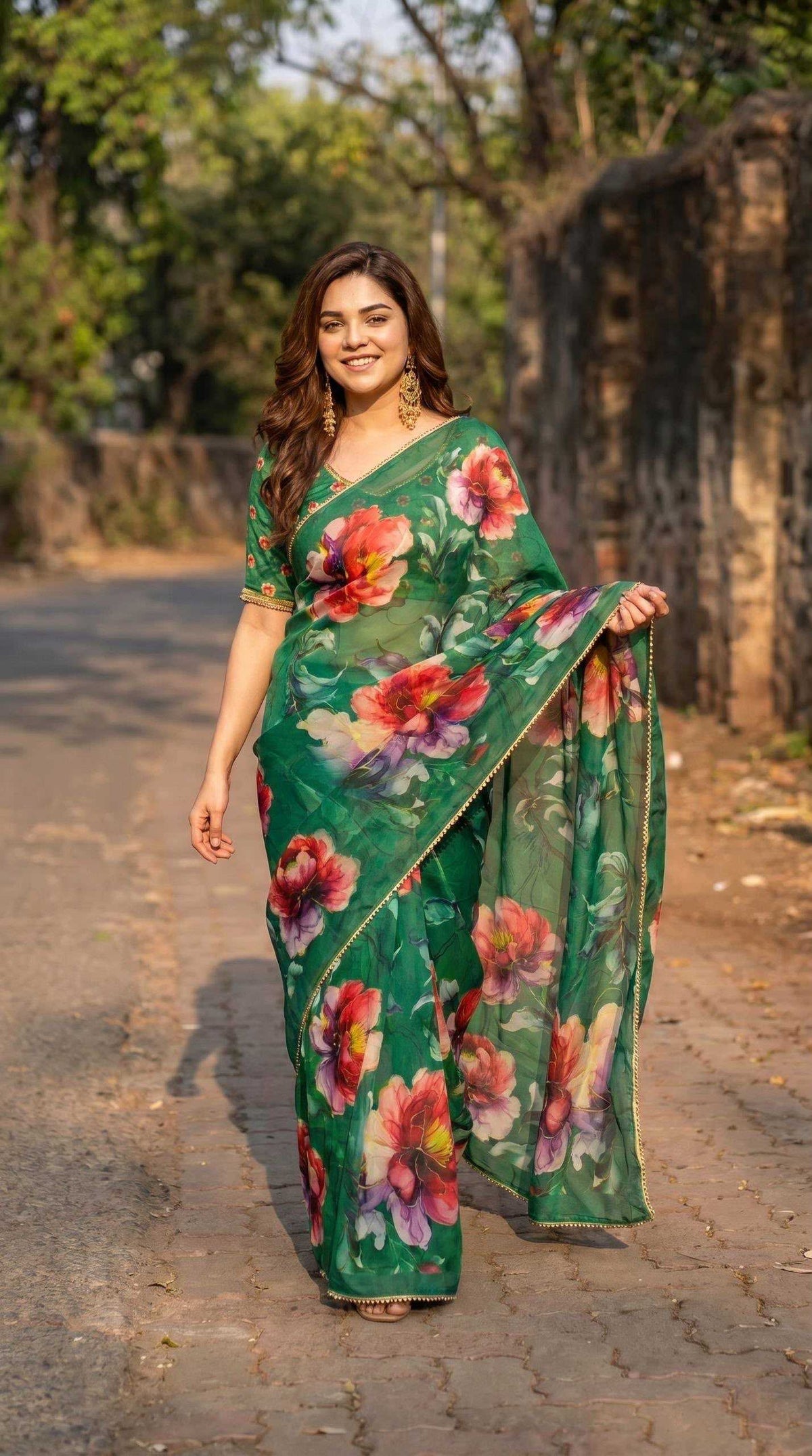 Georgette Printed Saree in Wine