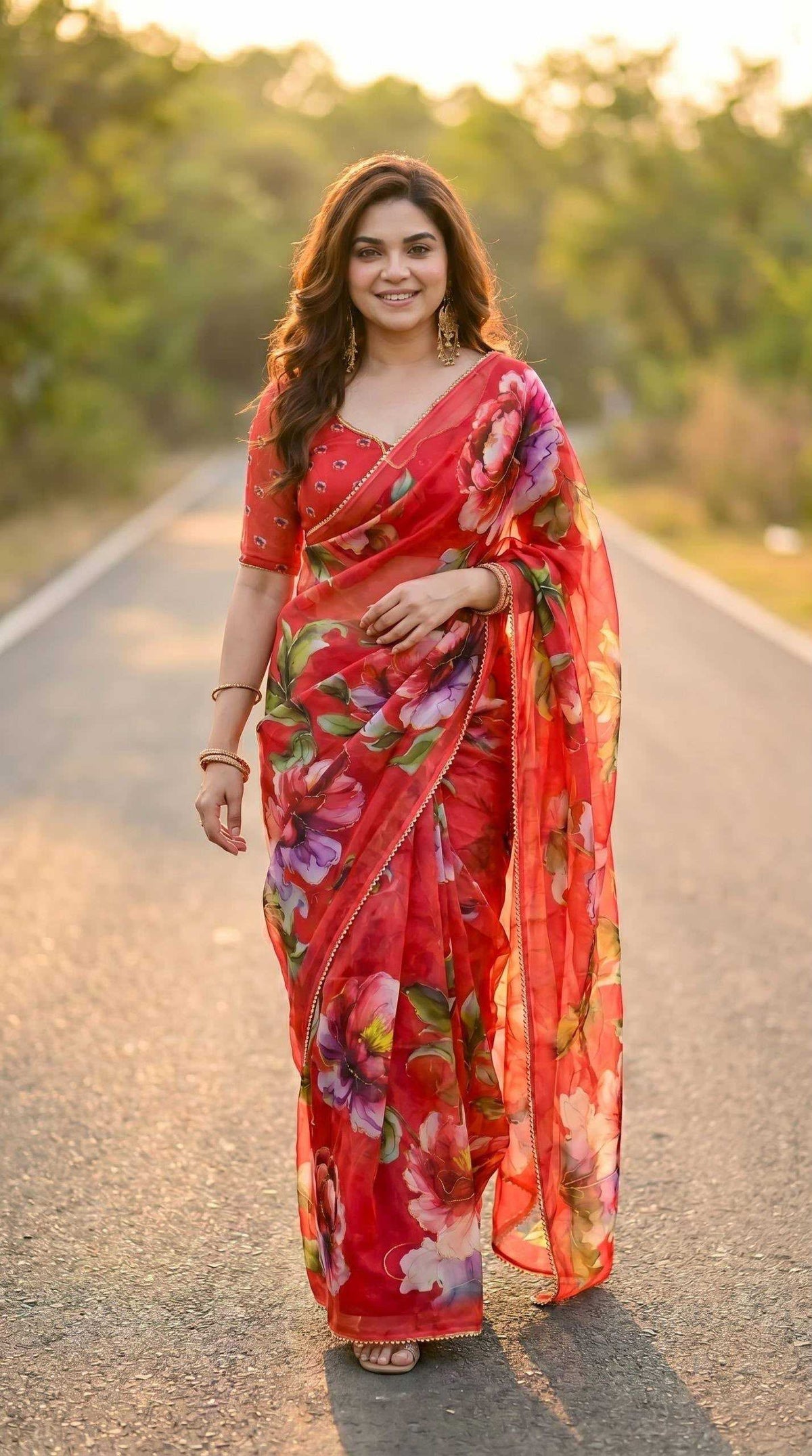Georgette Printed Saree in Wine
