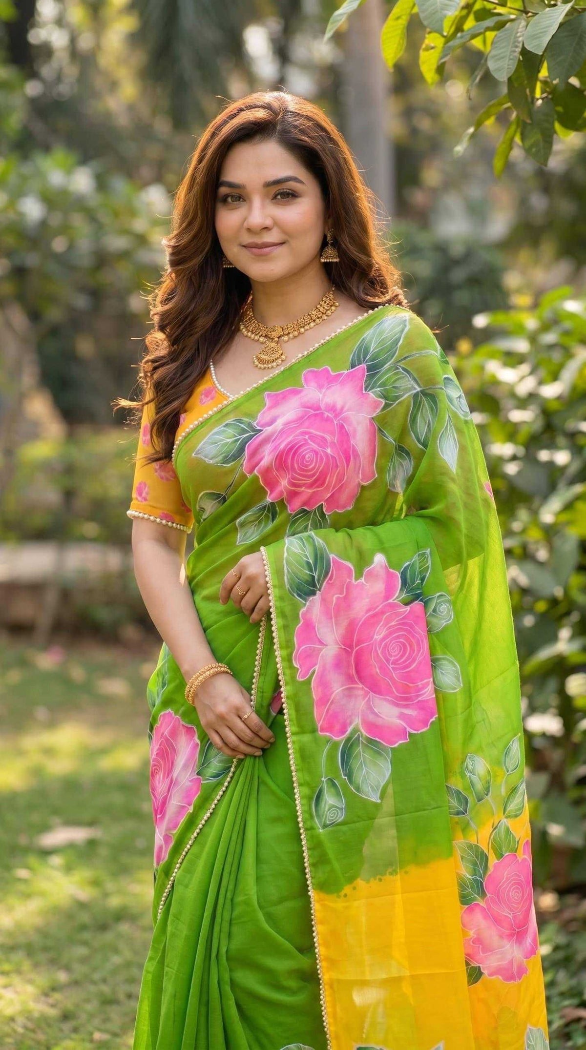 Georgette Printed Saree in Green