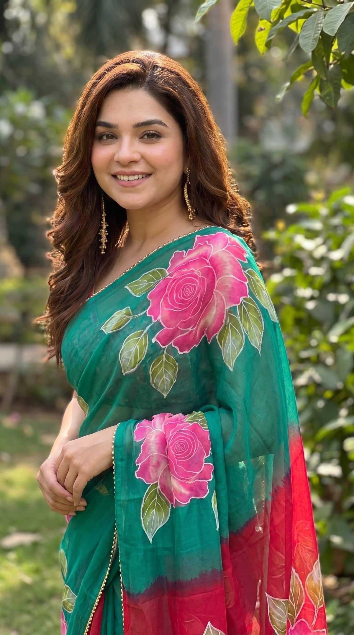 Georgette Printed Saree in Green