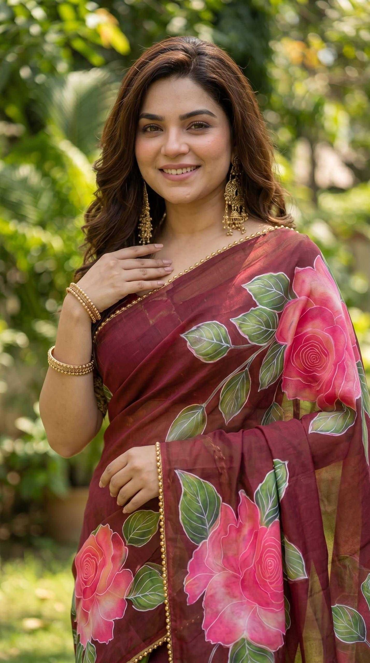 Georgette Printed Saree in Green