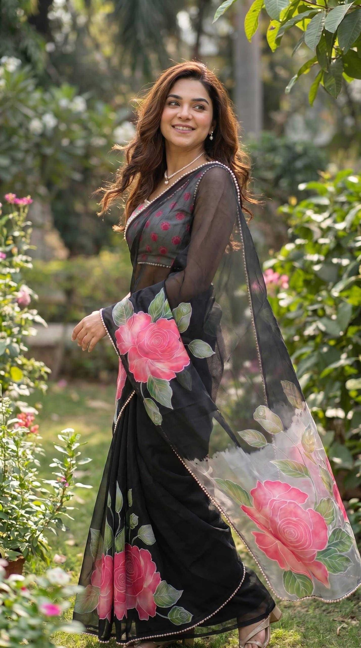 Georgette Printed Saree in Green