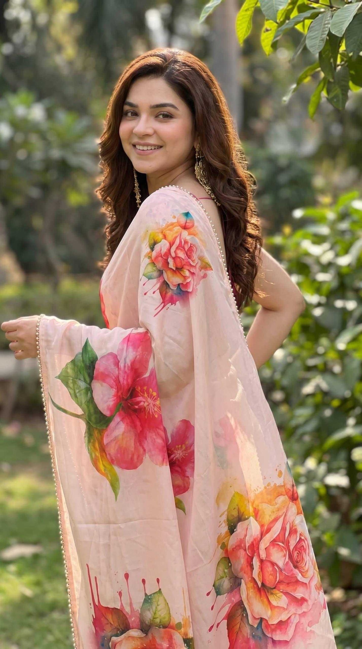 Georgette Printed Saree in Green