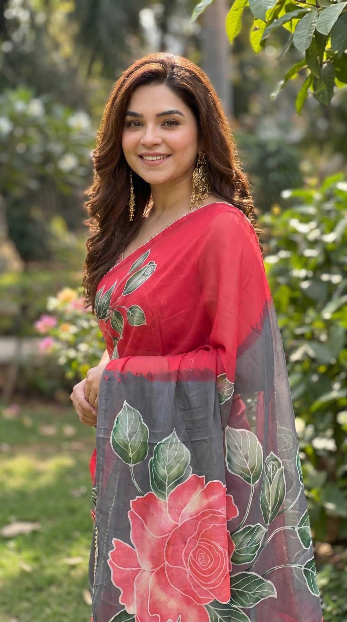 Georgette Printed Saree in Green