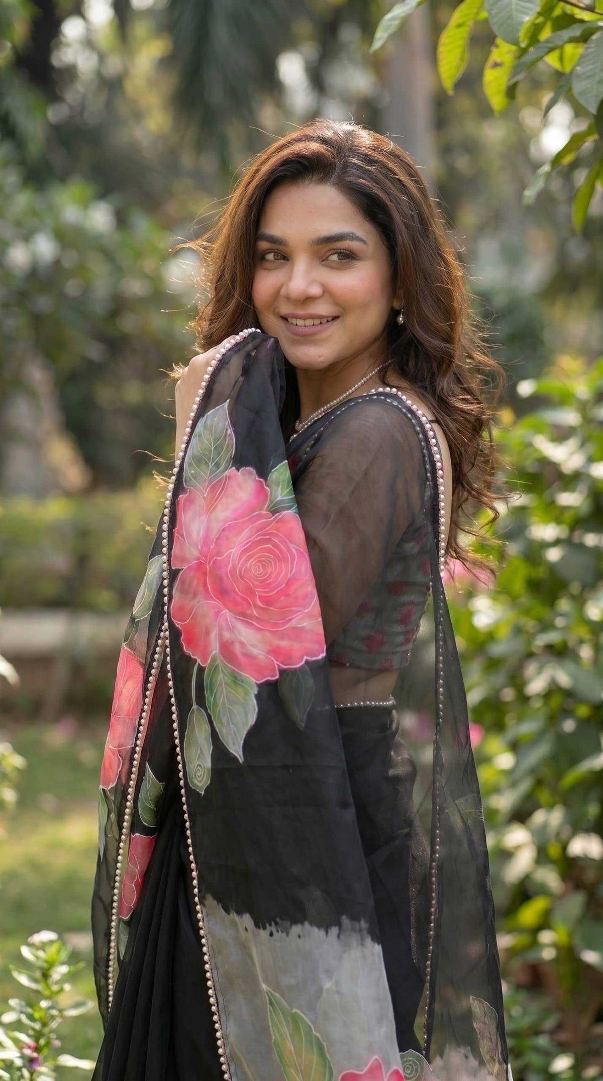 Georgette Printed Saree in Green