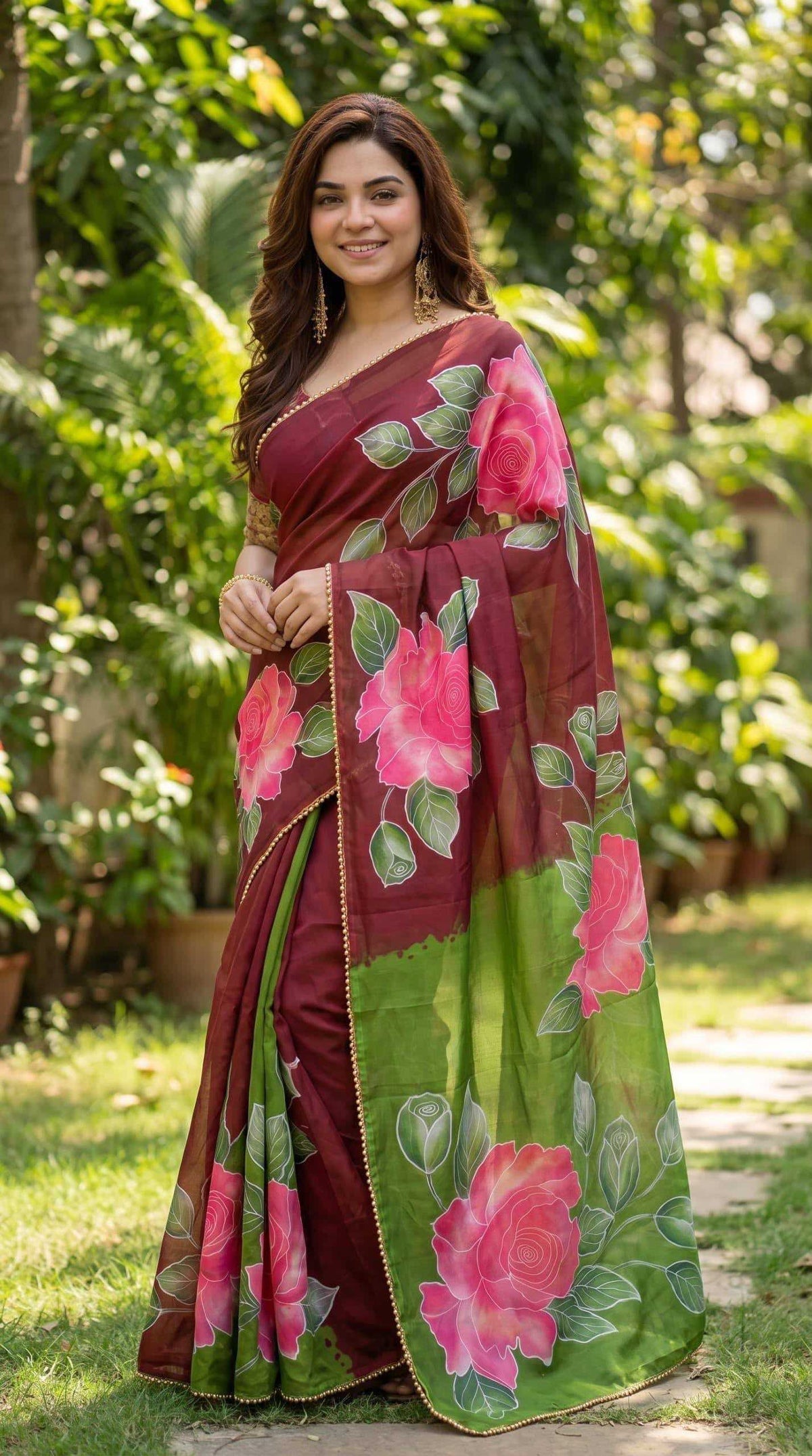 Georgette Printed Saree in Navy Blue