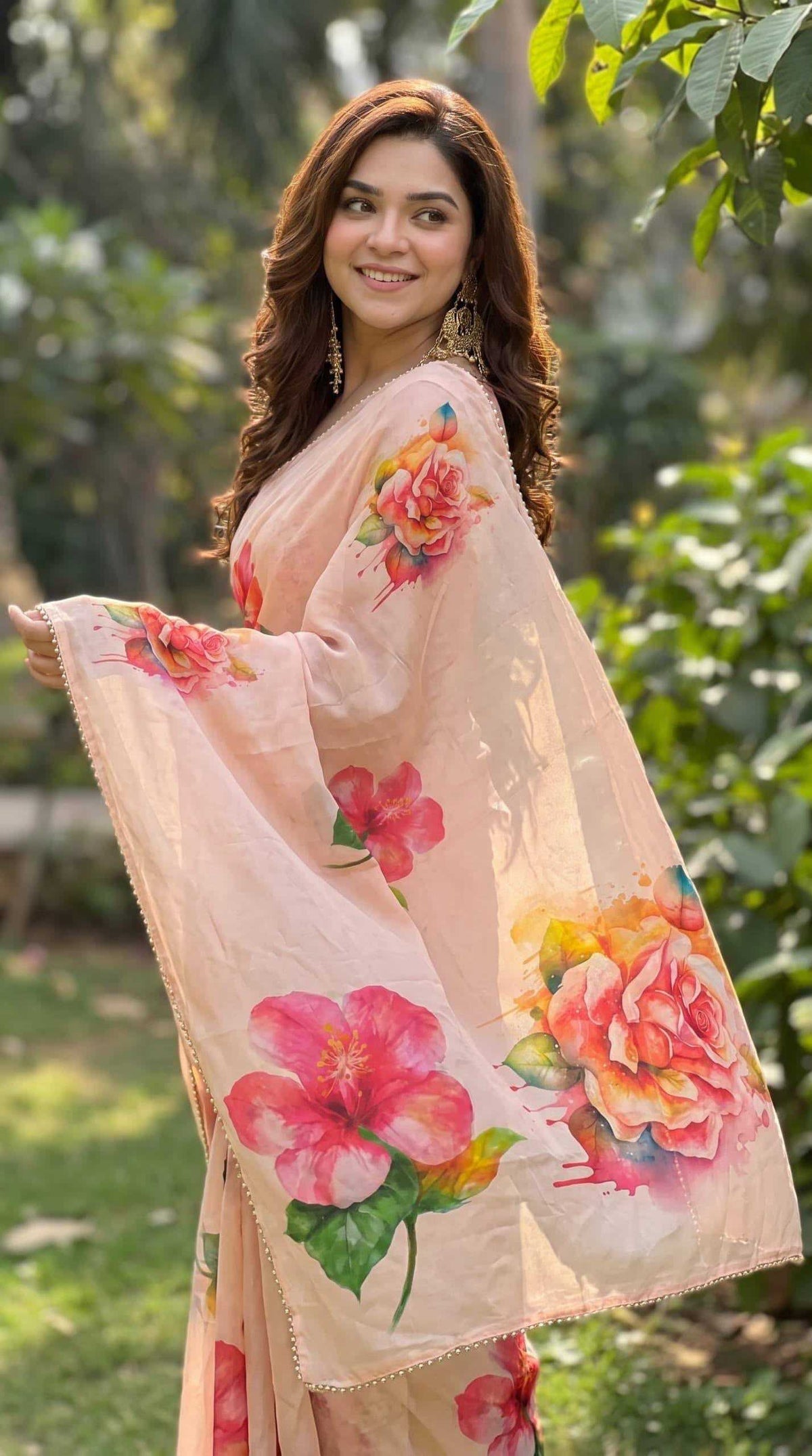 Georgette Printed Saree in Navy Blue
