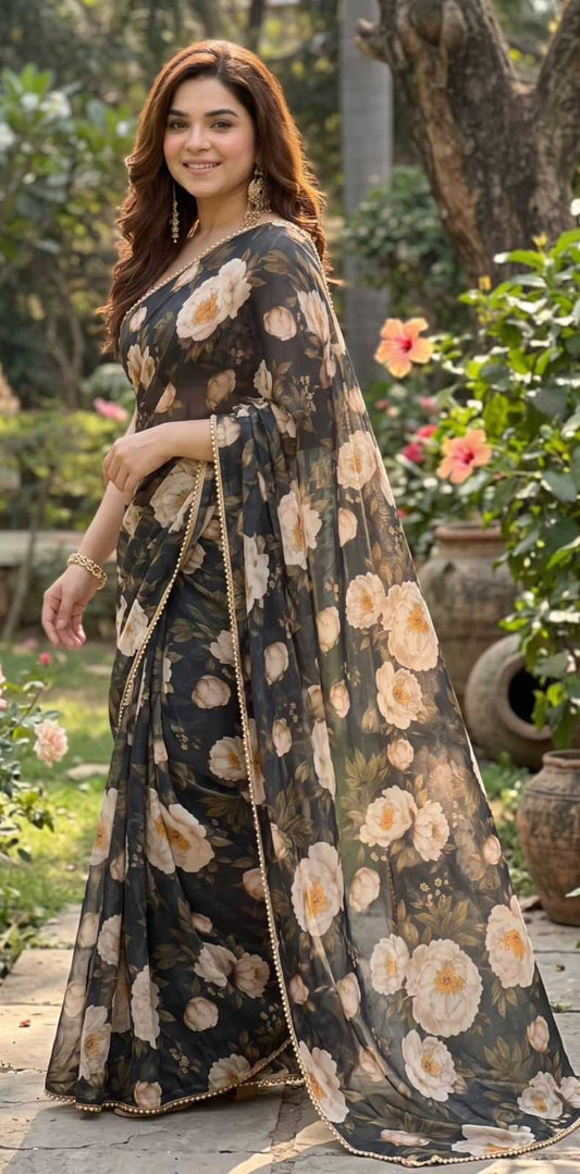 Georgette Printed Saree in Pink