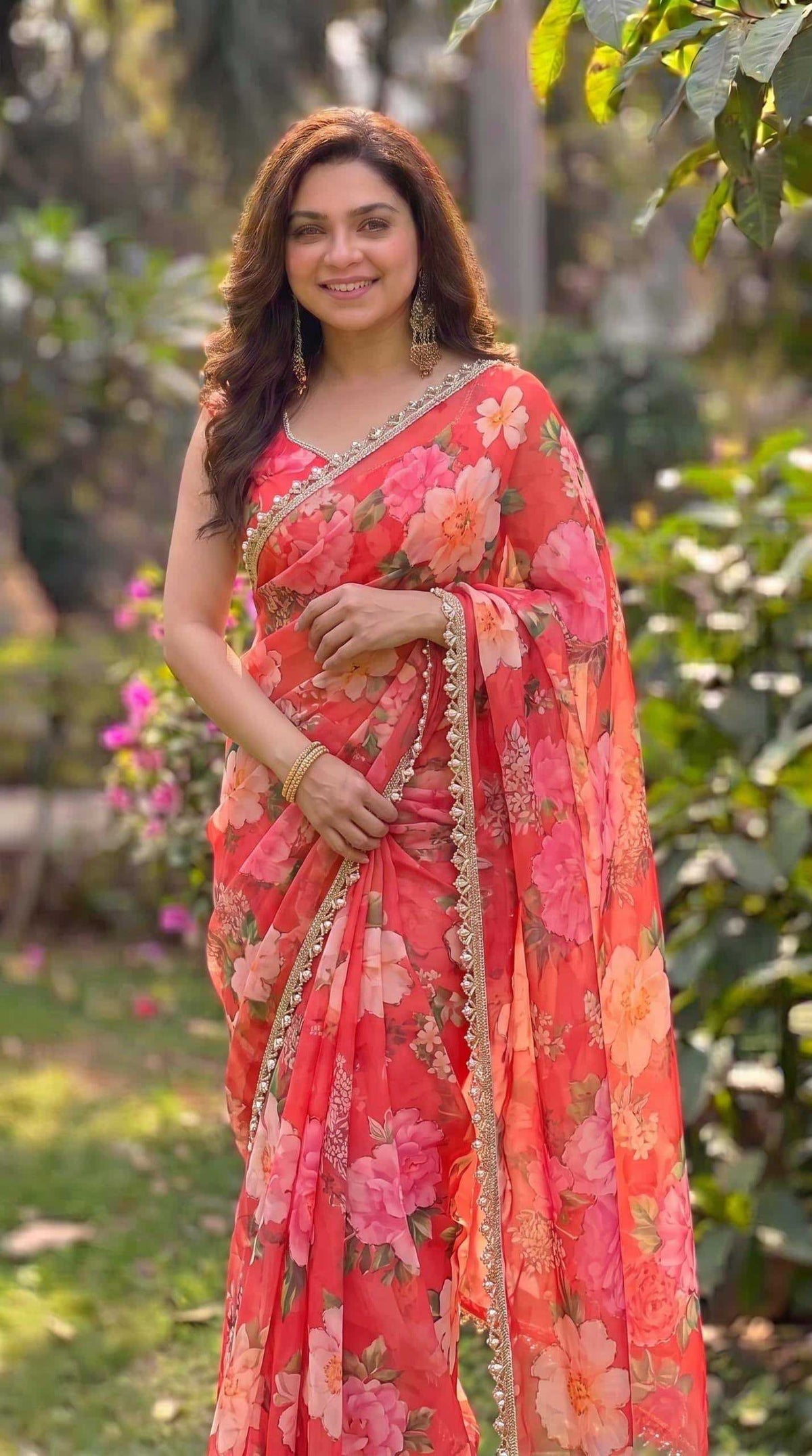 Georgette Fancy Saree in White