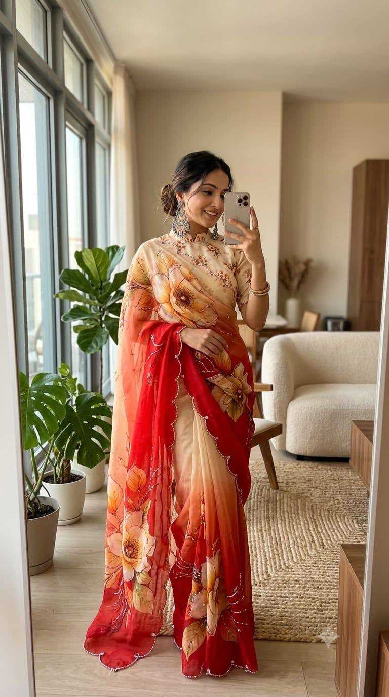 Chinon Designer Saree in Pink