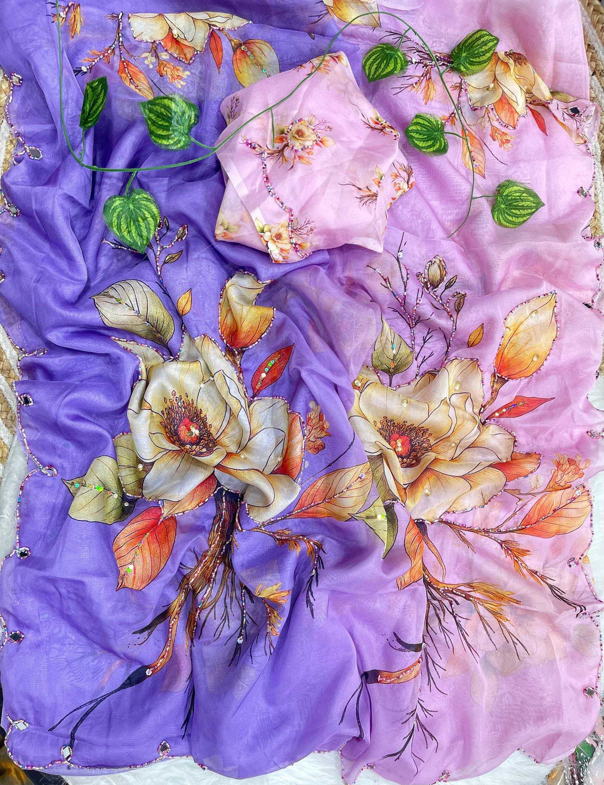 Chinon Designer Saree in Pink