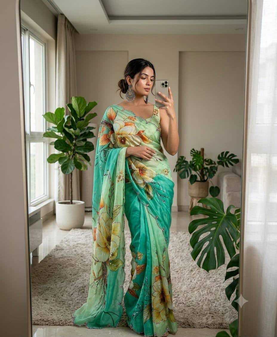 Chinon Designer Saree in Pink